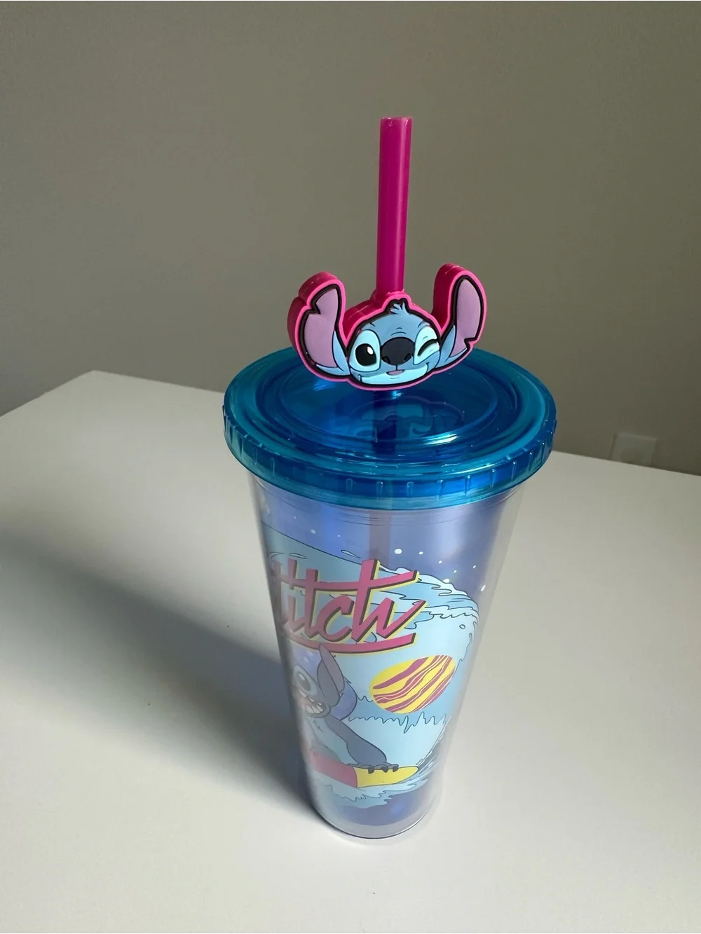 Disney Stitch Tumbler Cup 24oz Stitch Topper Straw Silver Buffalo Lilo & Stitch